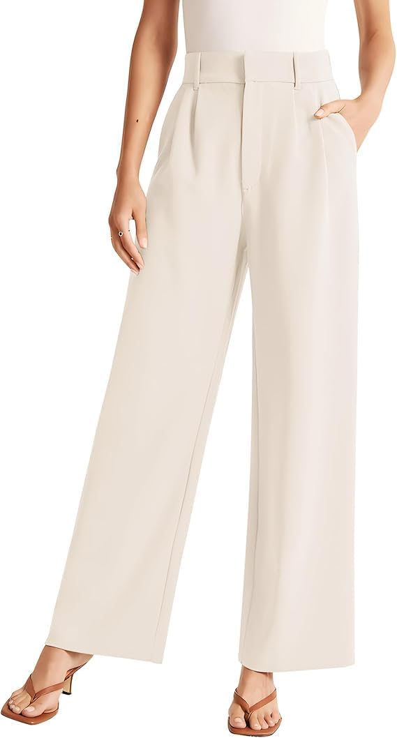 High-waisted wide-leg dress trousers — Beige