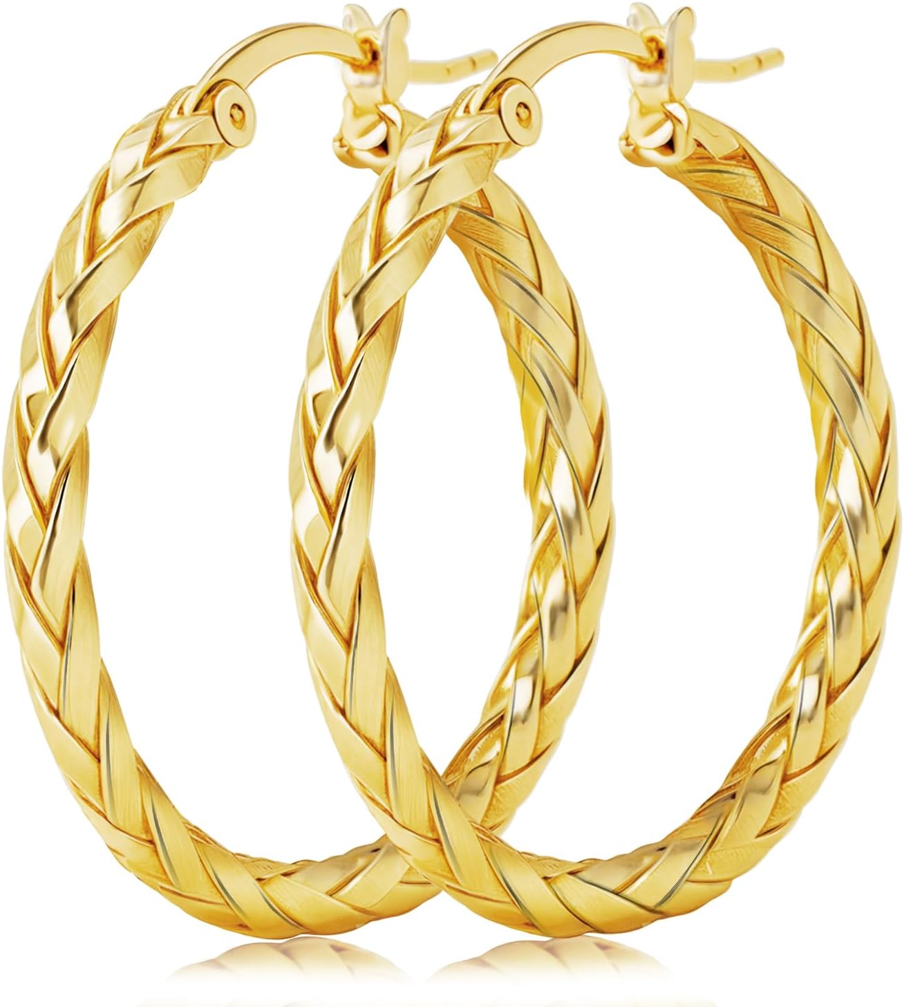 Ongerek 14K Gold Weave Hoop Earrings — 30MM