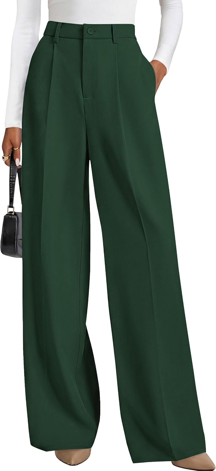 PRETTYGARDEN Women's Wide Leg Dress Pants — Dark Green