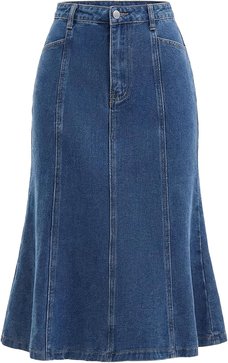 CIMUK Women's Denim Fishtail Midi Skirt — High Waisted Ruffle Hem