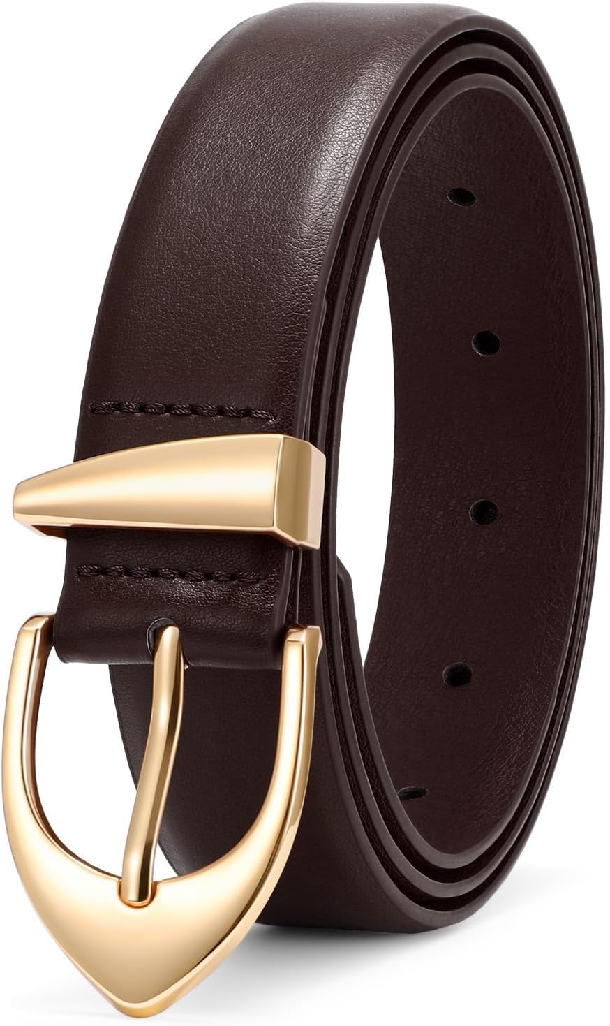 XZQTIVE chocolate-brown belt with gold buckle