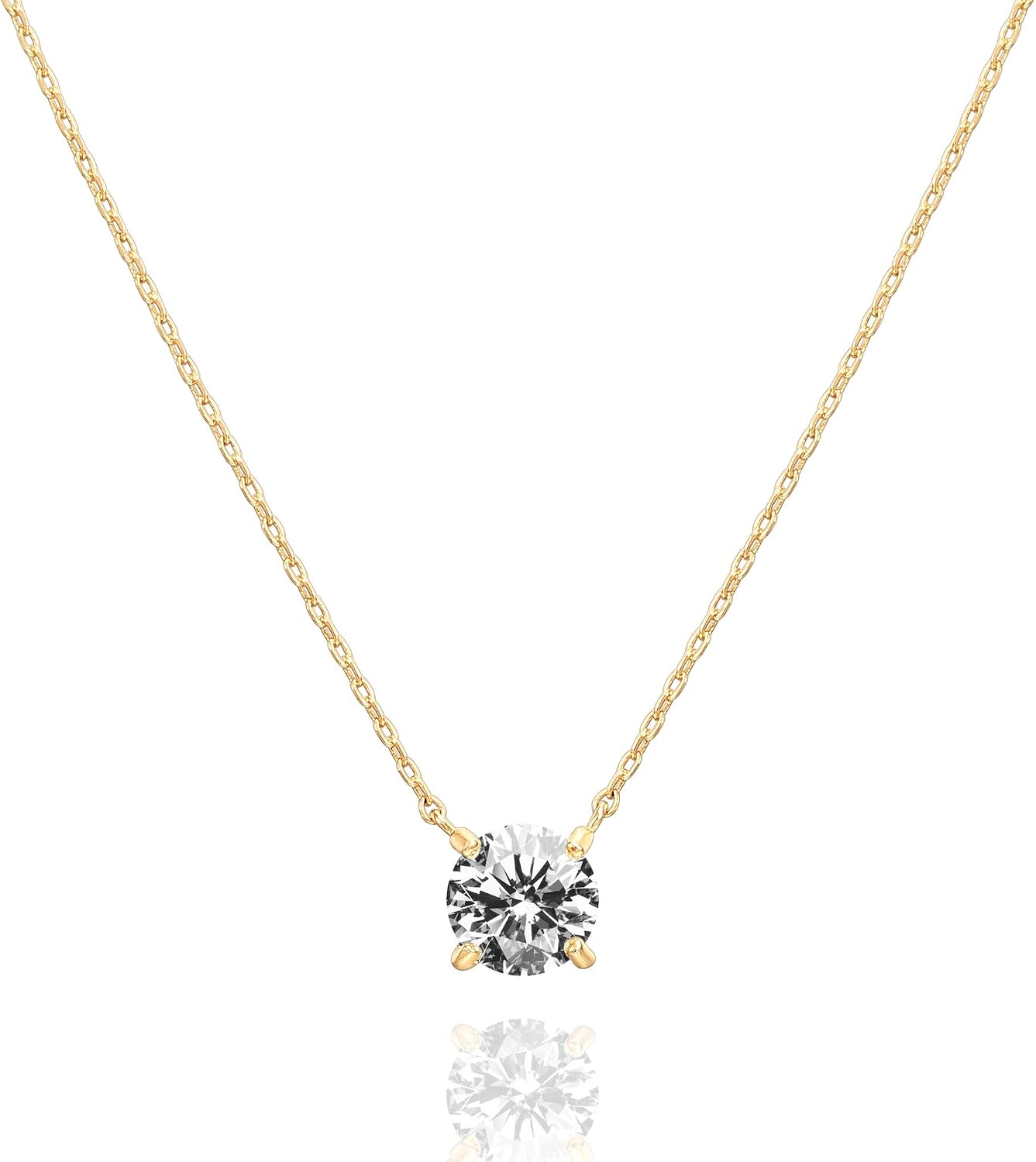 PAVOI CZ Dainty Solitaire Necklace — Yellow Gold