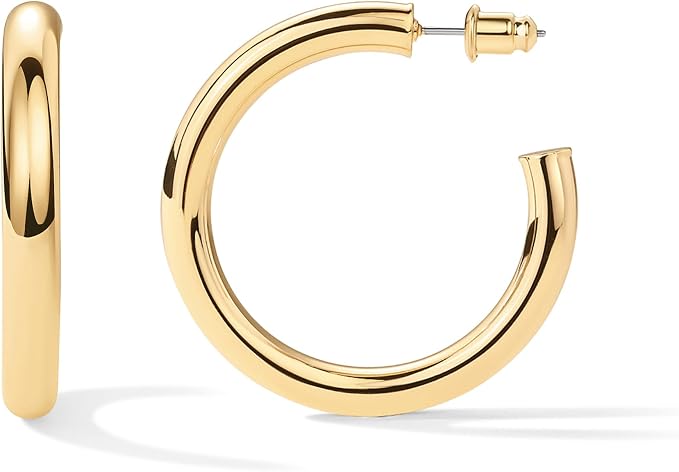 PAVOI 14K Gold Plated Chunky Hoop Earrings — Yellow Gold, 40mm