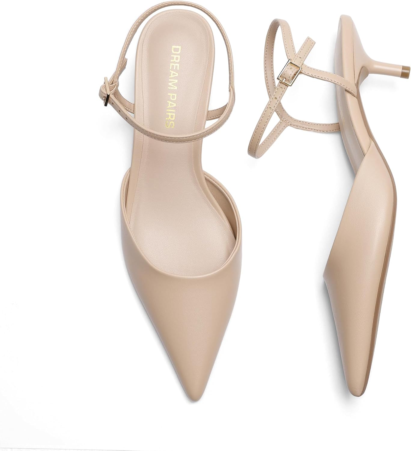 DREAM PAIRS nude kitten-heel slingbacks