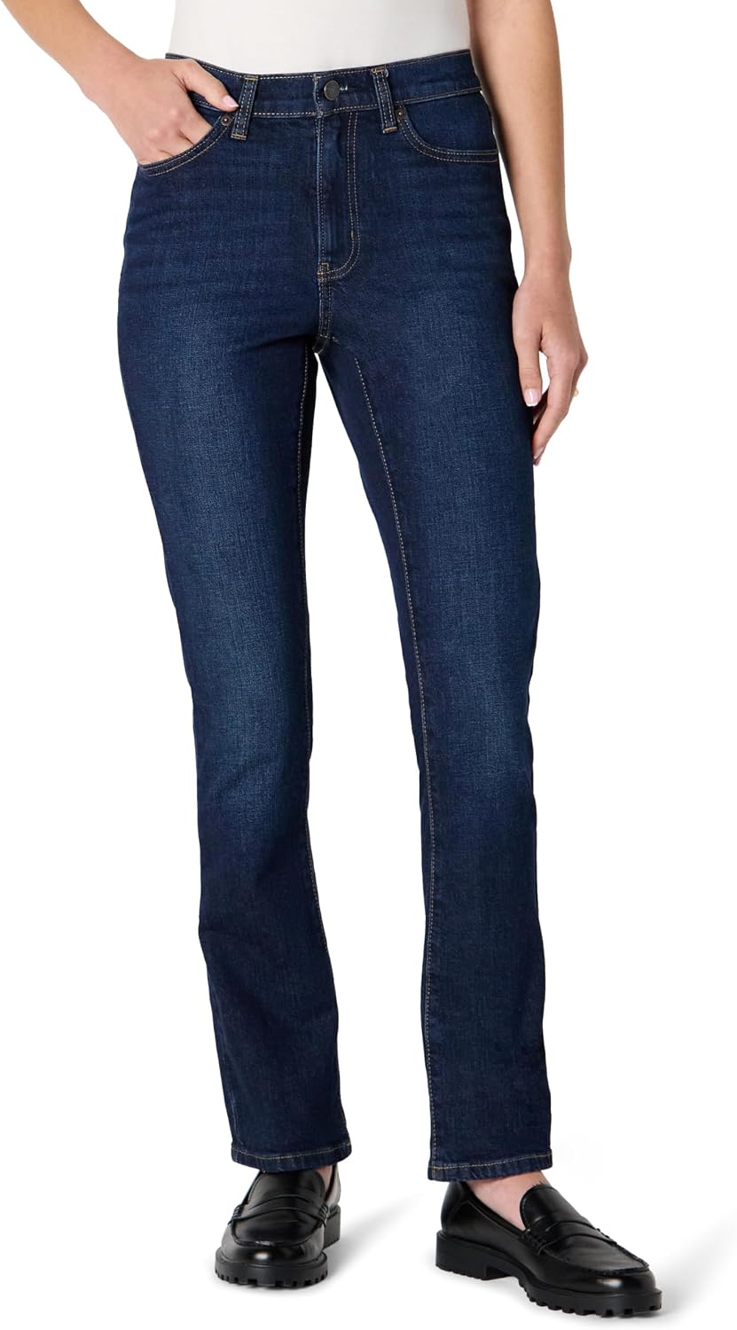 Amazon Essentials Women's Medium Stretch Slim-Fit Mid-Rise Straight Leg Jeans — select Dark Wash