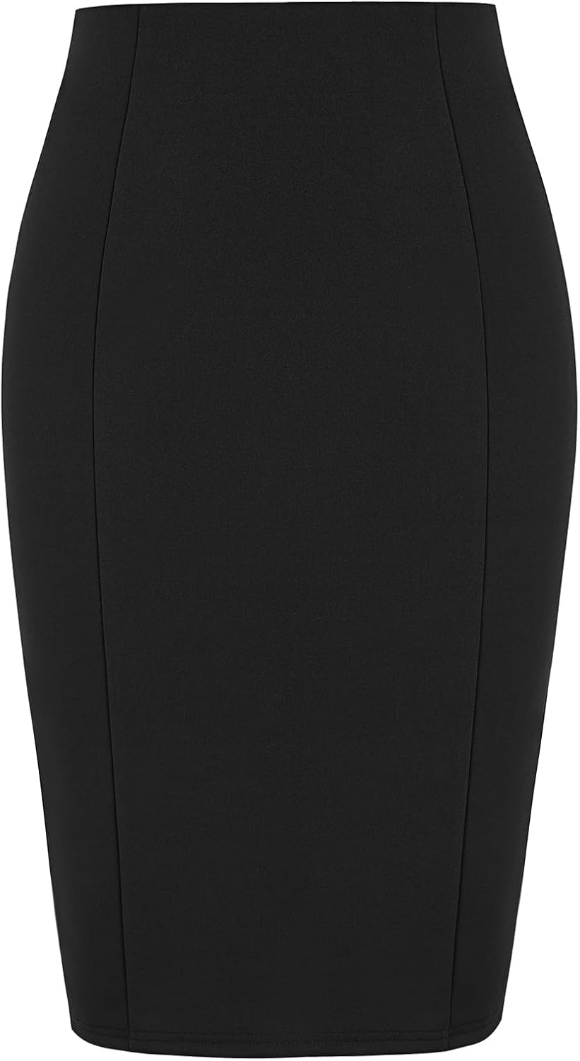Kate Kasin High Waist Pencil Skirt — Solid Black