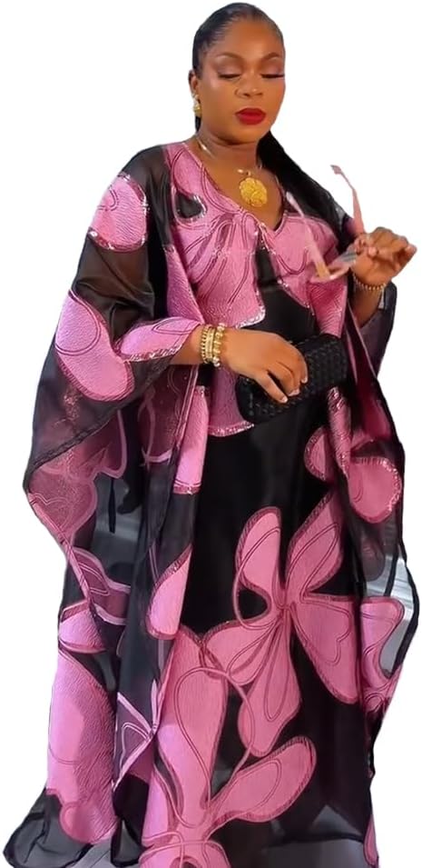 HD Stylish African Inspire Dress for Woman Applique Floral Organza Gown