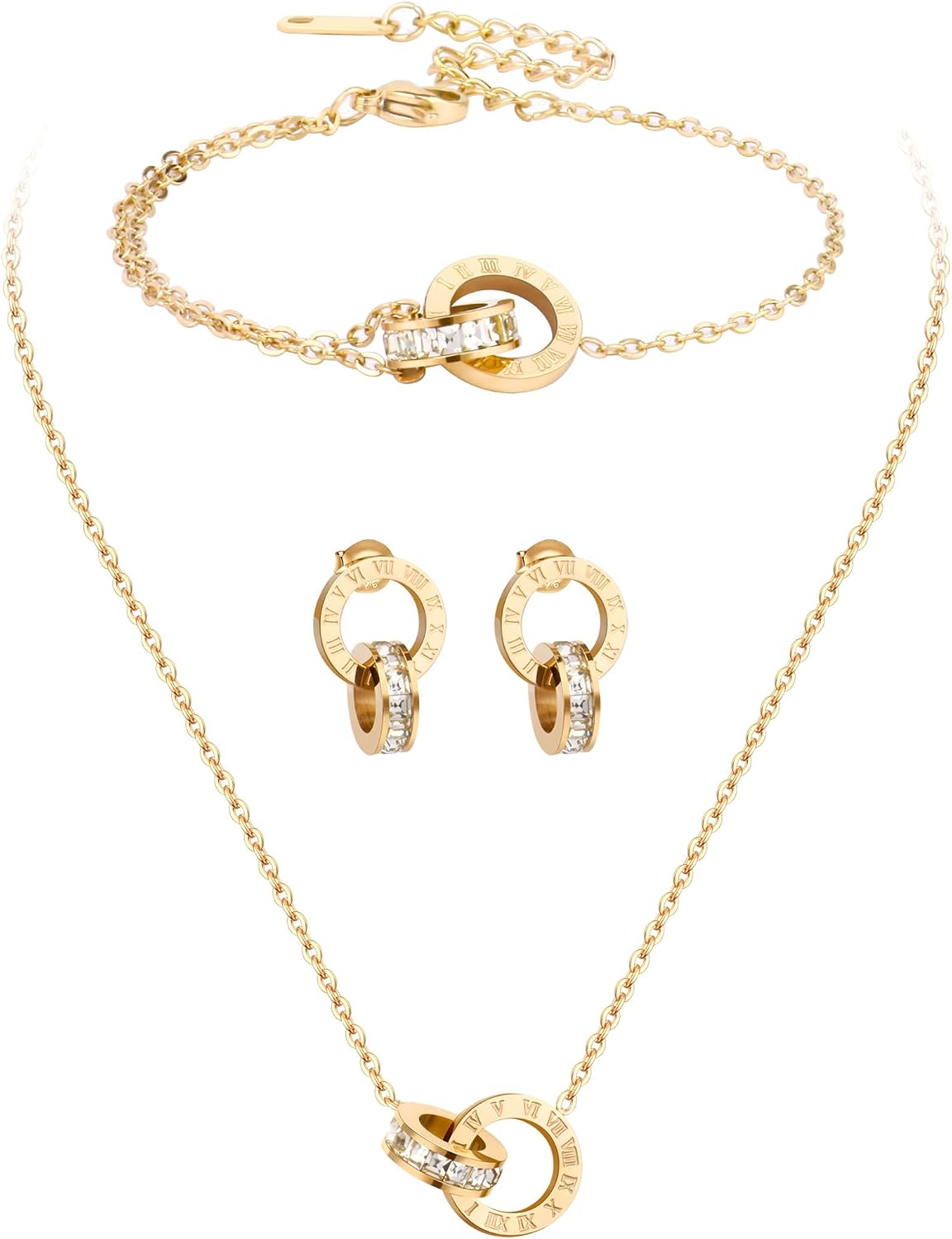 Gold Silver Rose Gold Jewelry Set for Women Dainty Circle Jewelry Sets — Gold