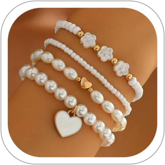 Hremhoo Pearl Bracelets for Women — White Heart