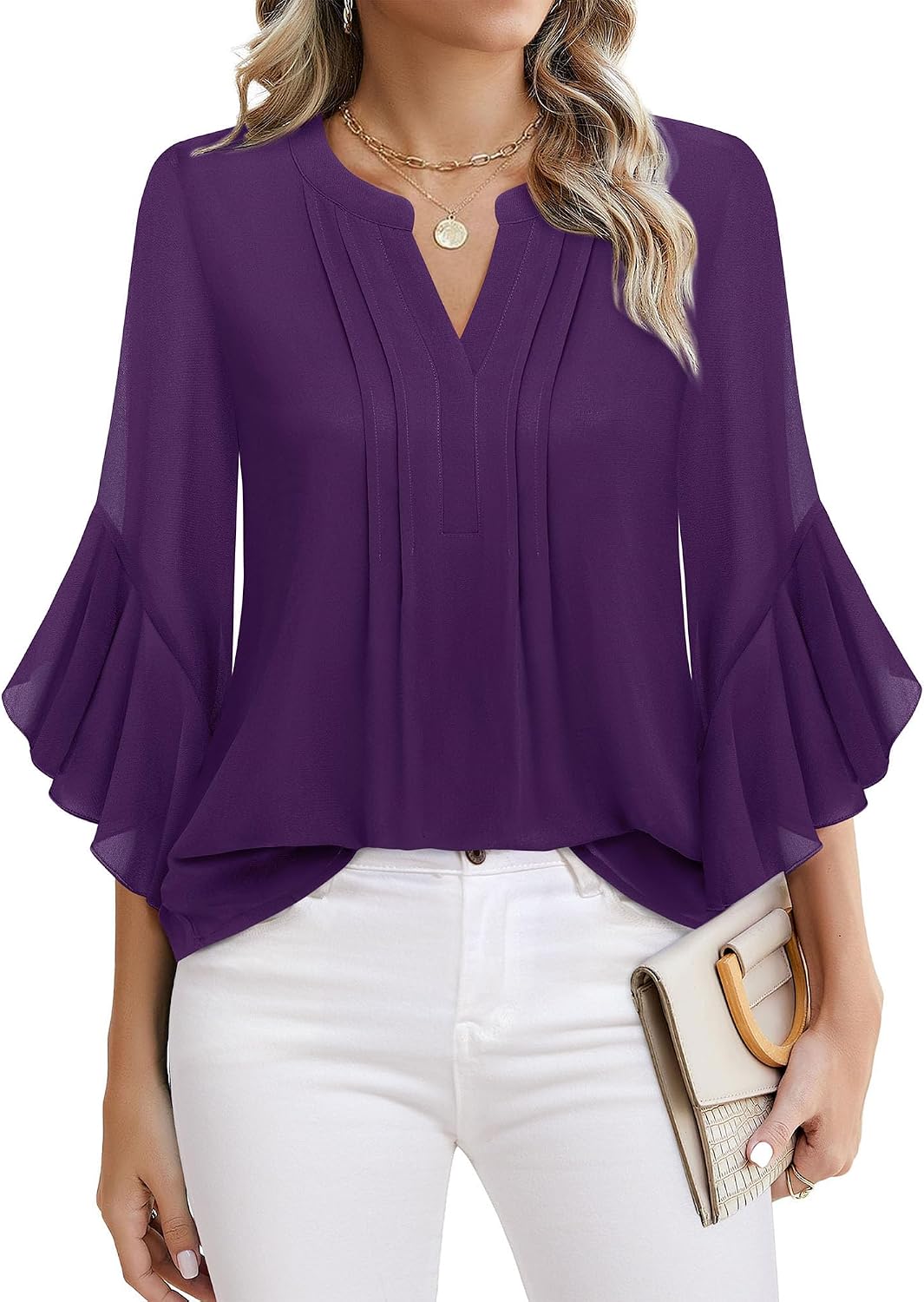 Timeson Women's 3/4-Sleeve Chiffon Blouse — Violet