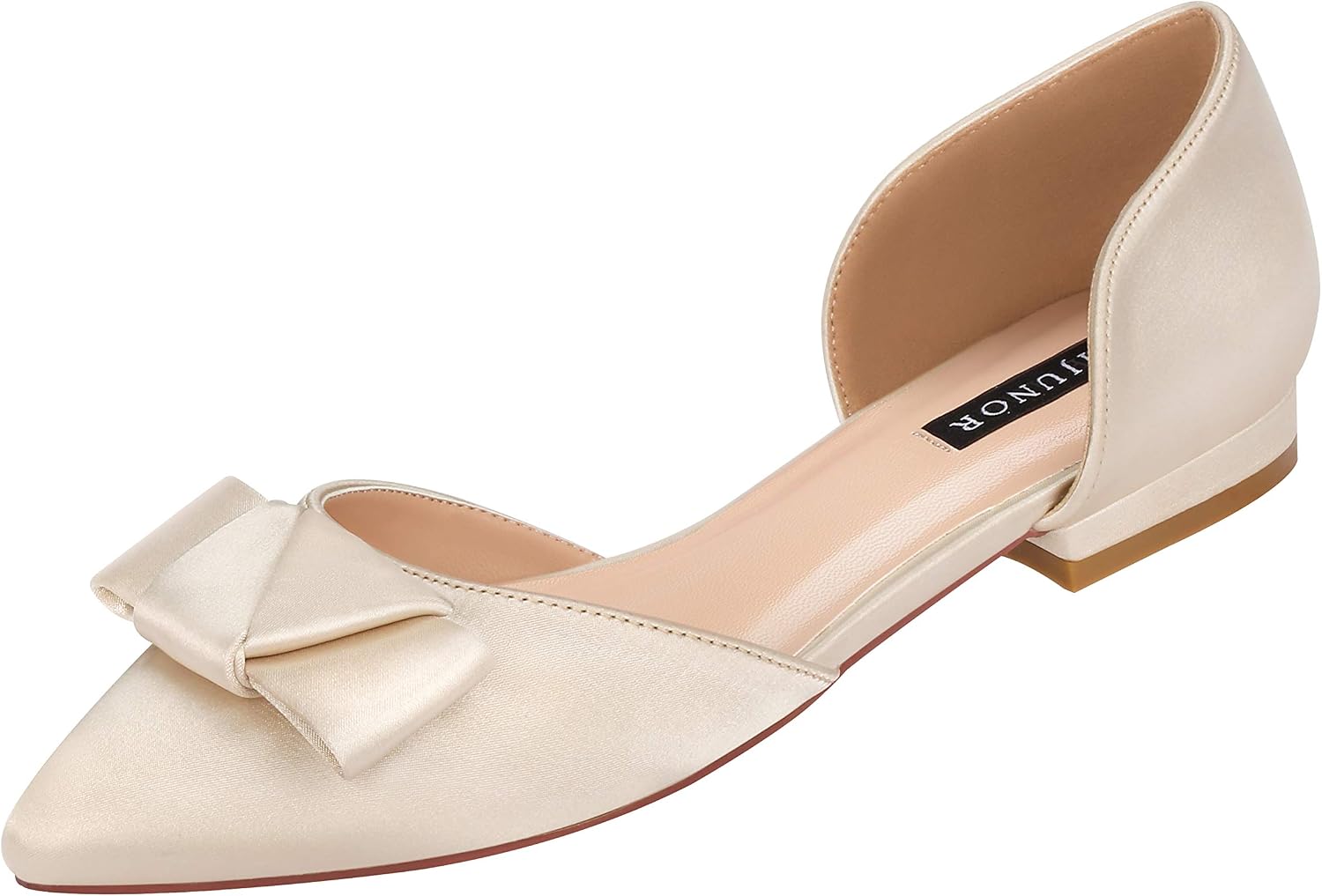 ERIJUNOR champagne bow D’orsay low-heel shoes